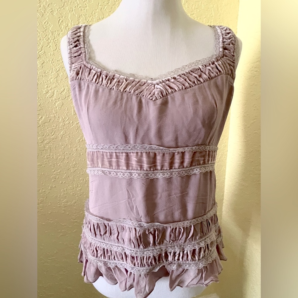 Anthropologie Odille Silk & Velvet Romantic Tank